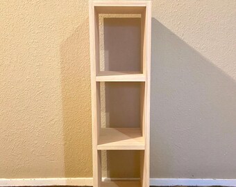 34” Narrow Assembled Bookshelf, Cottage Farmouse Modern Small Bookcase, Unfinished Pine Wood Storage/Organization Furniture, Wooden Shelves