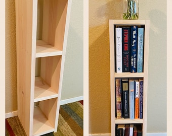 30” Narrow Deep Bookshelf, Assembled Cottage/Farmhouse/Modern Bookcase, Small Slim Unfinished Wooden Bookshelf, Wooden Storage Decor