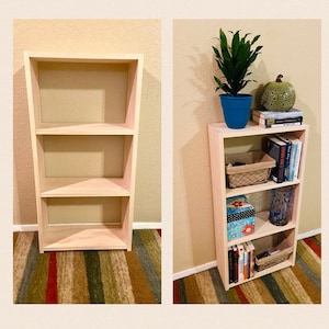 Assembled Wide Bookshelf 3-Tier Pine Wooden Bookcase, Cottage/Farmhouse/Modern Bookshelf, Storage Decor, Custom Unfinished Furniture