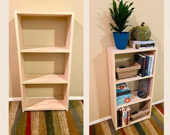 Assembled Wide Bookshelf 3-Tier Pine Wooden Bookcase, Cottage/Farmhouse/Modern Bookshelf, Storage Decor, Custom Unfinished Furniture