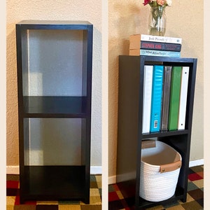 28” Narrow Deep Custom Painted Assembled Bookshelf, Cottage Farmhouse Modern Pine Wood Bookcase, Storage/Organization Colorful Furniture