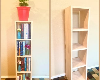 40” Assembled Narrow Bookshelf, 4-Tier Cottage Farmhouse Modern Furniture, Freestanding Bookcase Storage, Unfinished Pine Wood Bookshelf