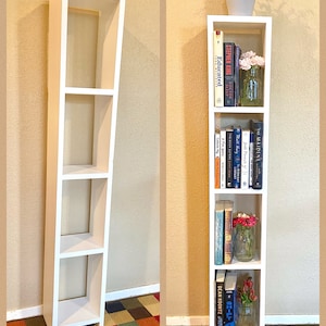 4FT Narrow Painted Assembled Bookshelf, Cottage Farmhouse Modern Bookshelf, Slim Pine Wood Shelf, Custom Colorful Furniture, Wooden Bookcase