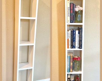 4FT Narrow Painted Assembled Bookshelf, Cottage Farmhouse Modern Bookshelf, Slim Pine Wood Shelf, Custom Colorful Furniture, Wooden Bookcase