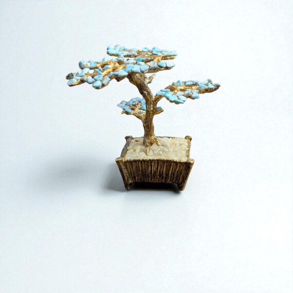 Vintage Swoboda Turquoise Bonsai Tree | 24k Gold Plated Sculpture
