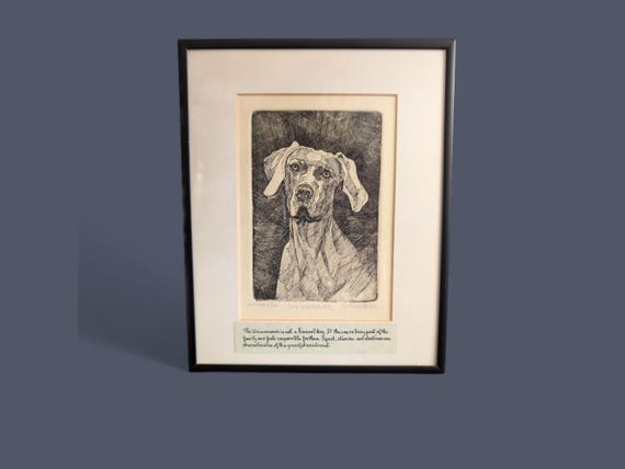 Gauthier / Parker Weimaraner Etching, Signed Limited Edition 4/300, Studio Dog Art, Framed 8.5x10 Canine Sketch, Gift for Dog Lovers