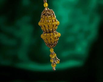 Vintage Beaded Christmas Ornament - Yellow and Gold- Elegant Christmas-Metallic Accents