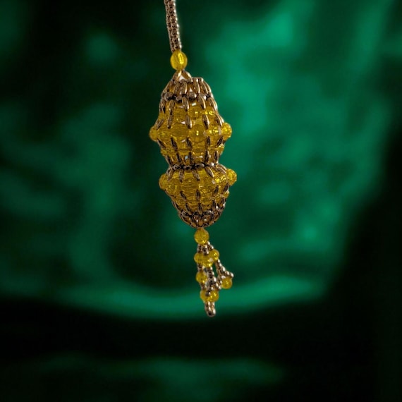 Vintage Beaded Christmas Ornament - Yellow and Gold- Elegant Christmas-Metallic Accents