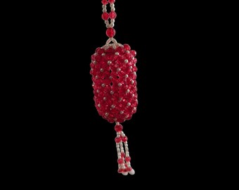 Vintage Beaded Christmas Chandelier Ornament: Red & Pearl Sparkle