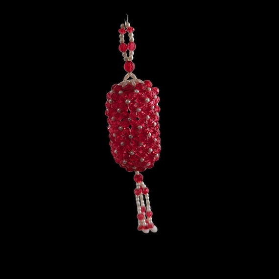 Vintage Beaded Christmas Chandelier Ornament: Red & Pearl Sparkle
