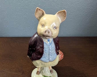 Rare Beswick Pigling Bland Figurine - Gold Oval Backstamp BP-2a - Beatrix Potter Collectible - Vintage 1950s/60s England - F. Warne & Co.