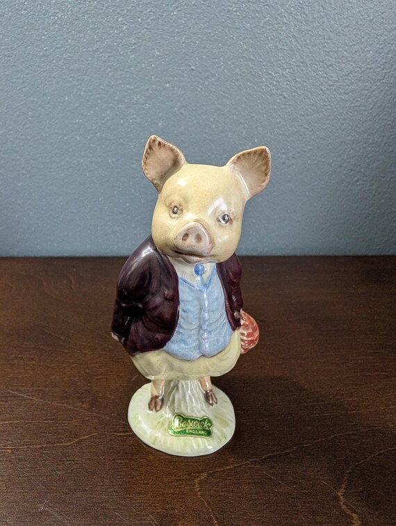 Rare Beswick Pigling Bland Figurine - Gold Oval Backstamp BP-2a - Beatrix Potter Collectible - Vintage 1950s/60s England - F. Warne & Co.