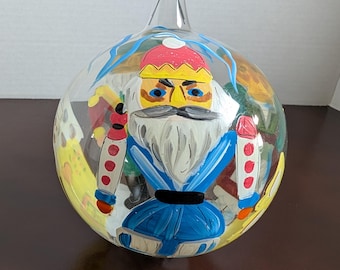 Vintage Hand-Painted Large Italian Blown Glass Christmas Ornament - Nutcracker Bulb -Artisan Folk Art Bauble