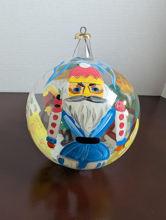 Vintage Hand-Painted Large Italian Blown Glass Christmas Ornament - Nutcracker Bulb -Artisan Folk Art Bauble