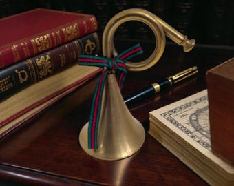 Vintage Solid Brass French Horn Bell – Made in Taiwan – Fox Hunting Style Holiday Decor – Musician Gift