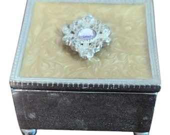 Square Enamel and Silver Trinket Box