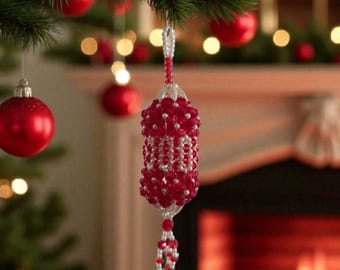 Vintage Beaded Christmas Chandelier Ornament: Sparkling Red & White
