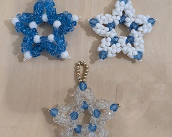 Vintage Beaded Christmas Star Ornaments: Blue & White Sparkling Decor