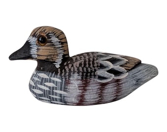 Tiny Duck Carving | Hand Painted Miniature Wooden Bird Figurine | Collector Decoy Art