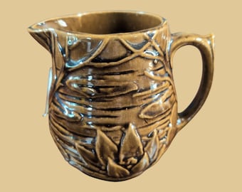 Rare Early McCoy Water Lily Pitcher: Vintage Brown Glaze Pottery Jug