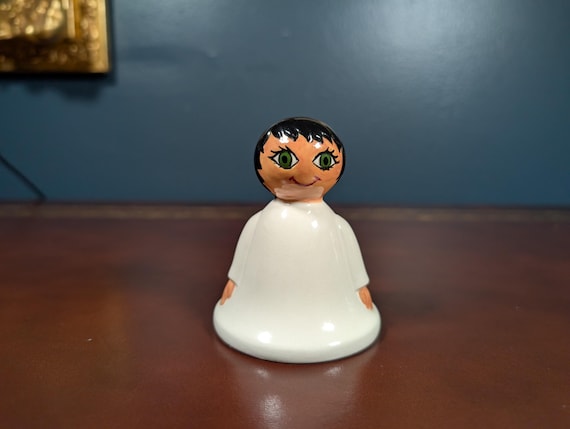Vintage Ceramic Green Eyed Girl 1970's Bell Hand Painted