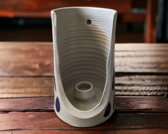 Williamsburg Pottery Candle Holder: Cobalt Blue Leaf Colonial Wall Hanging