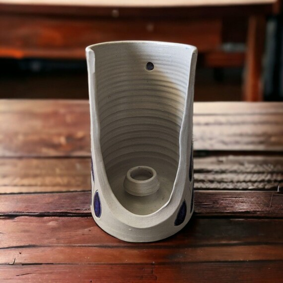 Williamsburg Pottery Candle Holder: Cobalt Blue Leaf Colonial Wall Hanging