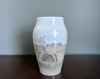 Vintage Royal Copenhagen Porcelain Landscape Vase Hand Painted Danish Pottery 6 Inch