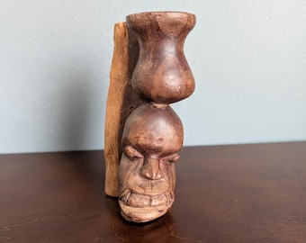 Vintage African Hand Carved Wood Bust – Mid Century Modern Tribal Folk Art