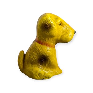 Vintage Yellow Dog Figurine Terrier Figurine Dog with Red Collar