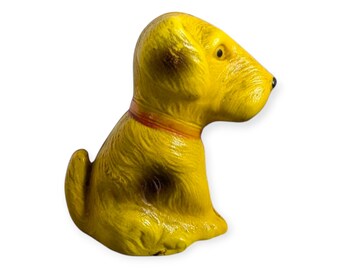 Vintage Yellow Terrier Figurine: Dog with Red Collar