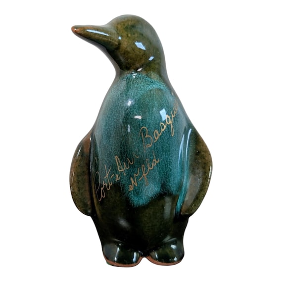 McMaster Craft Pottery Penguin 5 1/2”  Blue Green Glazed Art Pottery 1970's