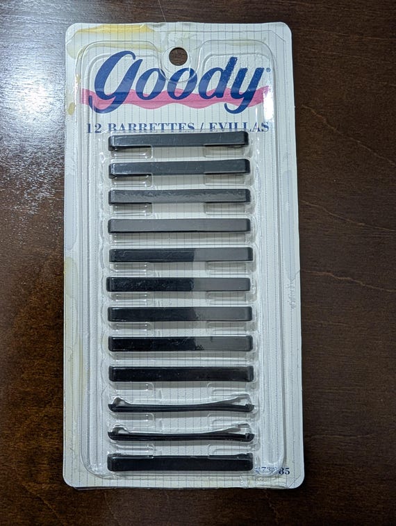 Vintage 1995 Goody Stay-Tight Barrettes - Set of 12 Black Hair Clips - New Old Stock Deadstock - 90s Minimalist Hair Accessory