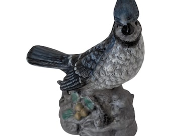 Large Hand-Painted Ceramic Blue Jay Figurine – Vintage Bird Statue