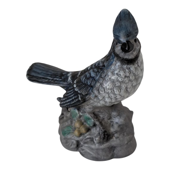 Large Hand-Painted Ceramic Blue Jay Figurine – Vintage Bird Statue