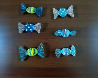 Mini Blown Glass Candy Set, Vintage Art Glass Bonbons
