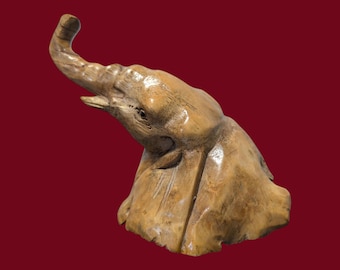 Rare Parasitic Tree Wood Carving - Unique Elephant Sculpture Folk Art