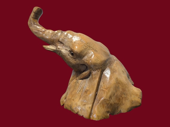 Rare Parasitic Tree Wood Carving - Unique Elephant Sculpture Folk Art