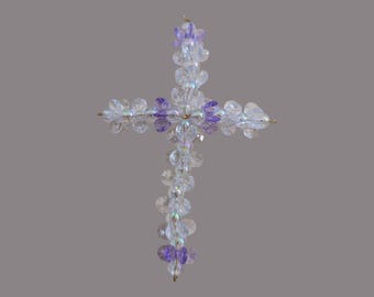 Vintage Beaded Cross Ornament, Handcrafted Christian Decor