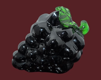 Vintage Black Amethyst Glass Grapes | 1960s MCM Blown Art Glass Cluster | Moody Gothmas Decor | Dark Academia Centerpiece | Rare Deep Purple
