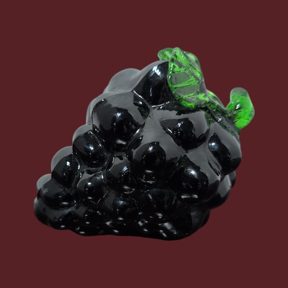 Vintage Black Amethyst Glass Grapes | 1960s MCM Blown Art Glass Cluster | Moody Gothmas Decor | Dark Academia Centerpiece | Rare Deep Purple