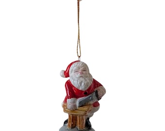 Vintage Schmid Santa Ornament, Made in Japan Ceramic, Santa's Workshop Figurine
