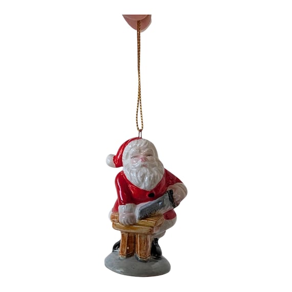 Vintage Schmid Santa Ornament, Made in Japan Ceramic, Santa's Workshop Figurine