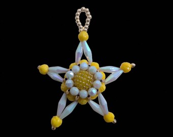 Vintage Handmade Beaded Star Ornament- Traditional Christmas-Gold Accents