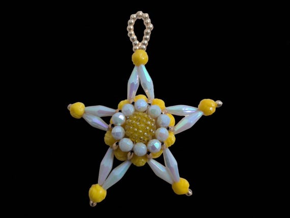 Vintage Handmade Beaded Star Ornament- Traditional Christmas-Gold Accents