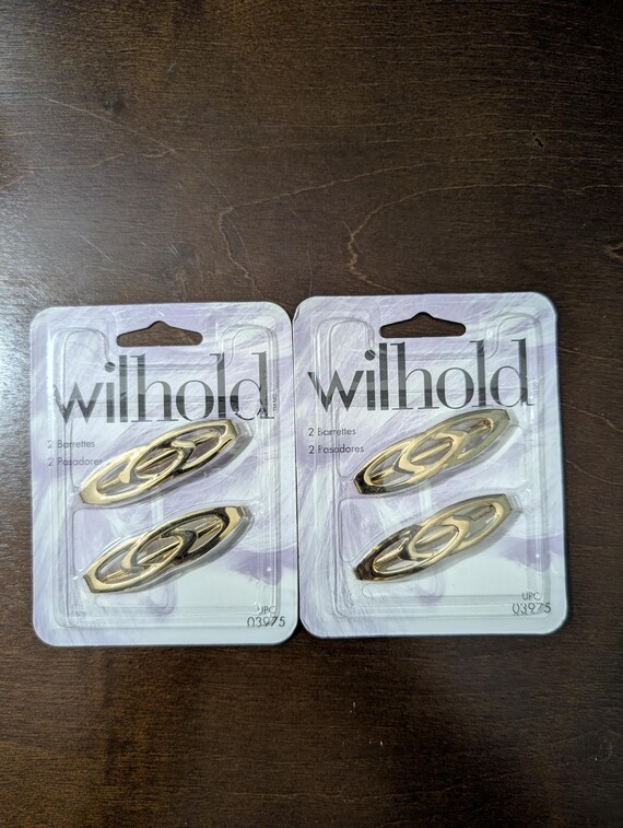 Vintage Wilhold Gold Barrettes - NOS Deadstock Metal Hair Clips - Interlocking Swirl Design - Set of 2 Packs (4 Clips Total) Minimalist 90's