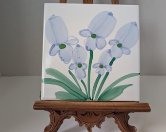 Hand Painted Iris Ceramic Tile, Floral Wall Art Decor, Blue Iris Decorative Tile for Backsplash, Botanical Gift for Garden Lovers, 6x6 Art