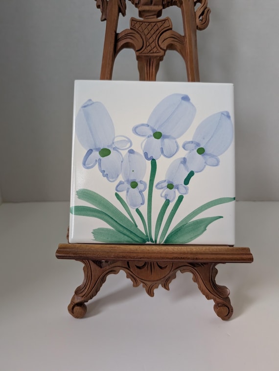 Hand Painted Iris Ceramic Tile, Floral Wall Art Decor, Blue Iris Decorative Tile for Backsplash, Botanical Gift for Garden Lovers, 6x6 Art