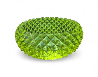 Vintage Diamond Point Clear Glass Bowl - UV Reactive Manganese Glow - Glowy Glass