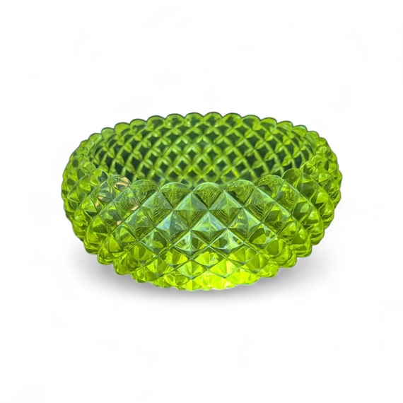 Vintage Diamond Point Clear Glass Bowl - UV Reactive Manganese Glow - Glowy Glass